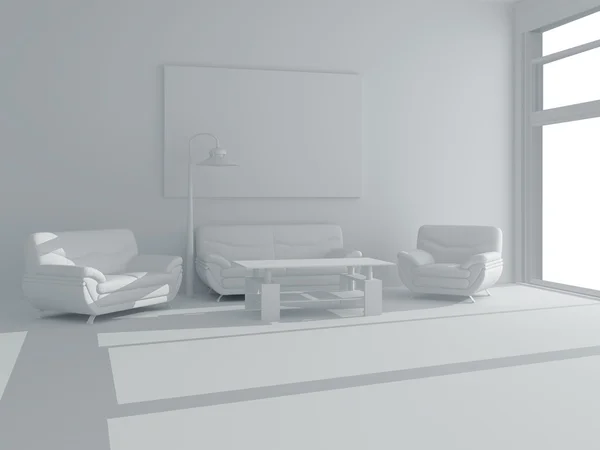 Vita möbler i ett vitt rum — Stockfoto