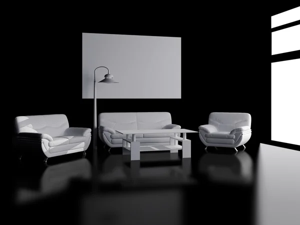 Siyah bir arka plan üzerinde beyaz mobilya — Stok fotoğraf