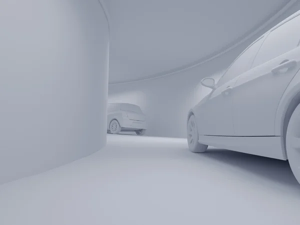 Túnel com carros brancos — Fotografia de Stock