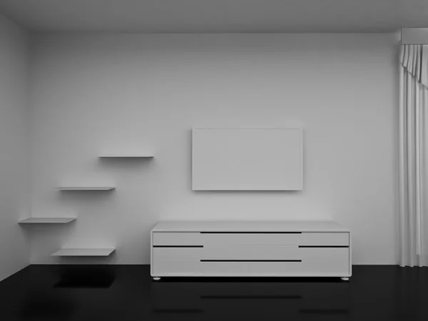 近代的な部屋のテレビで 近代的な部屋のインテリア 高解像度画像 レンダリングされた図 — ストック写真