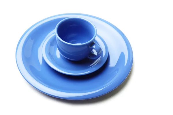 Placas azuis e xícara de chá — Fotografia de Stock