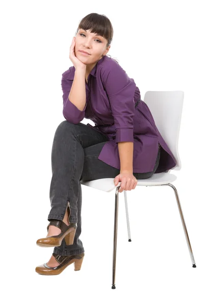 Vrouw met stoel — Stockfoto