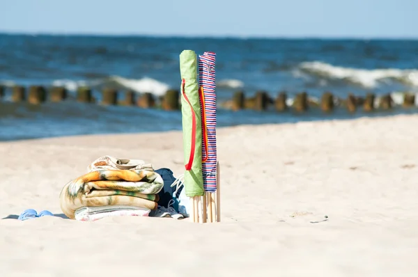 Vent de plage textile et serviettes — Photo