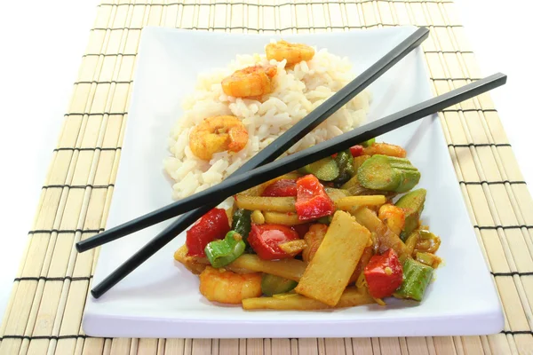 Rice with asian shrimp — Stock Photo, Image