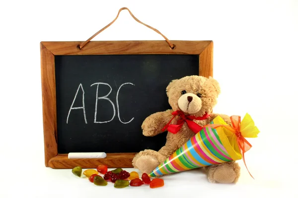 Blackboard with school cone — Stock Photo, Image