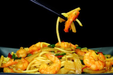 Pasta with shrimp Asia clipart