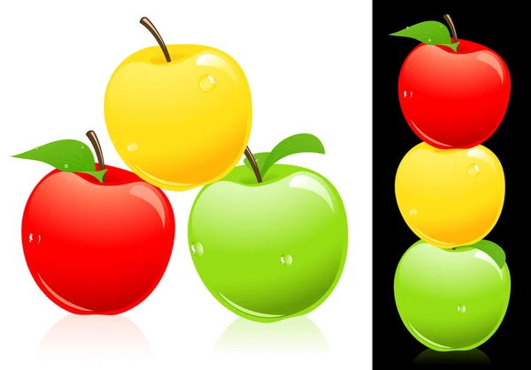 Manzanas tres colores diferentes — Vector de stock