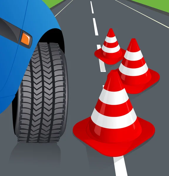 Car and traffic cone — Stock Vector