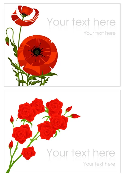 罂粟和玫瑰贺卡 — 图库矢量图片