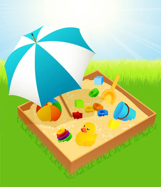 Sandkasten mit Regenschirm — Stockvektor