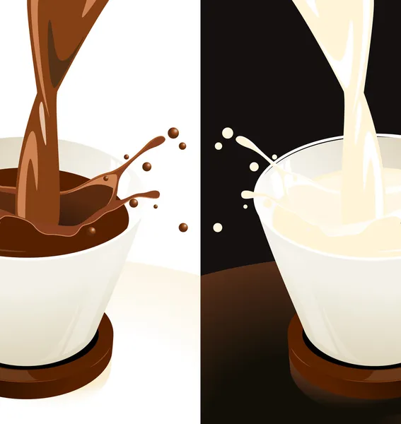 Éclaboussures de lait et tasse de café — Image vectorielle