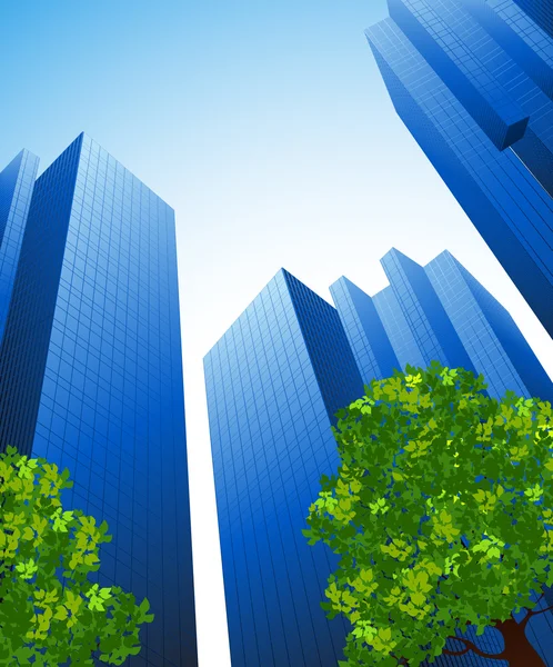 办公大楼和树木 — 图库矢量图片