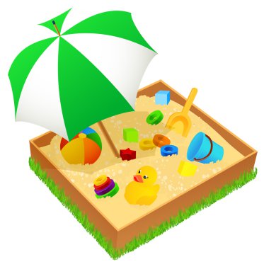 Sandbox with umbrella isolated clipart