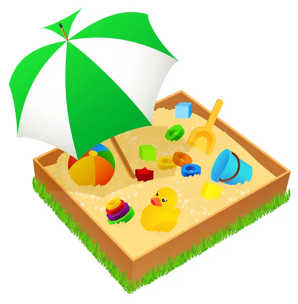 Sandbox con paraguas aislado — Vector de stock