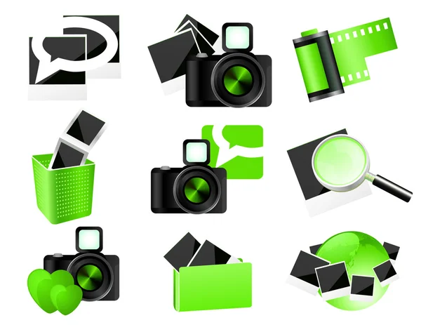 Grön foto ikoner — Stock vektor