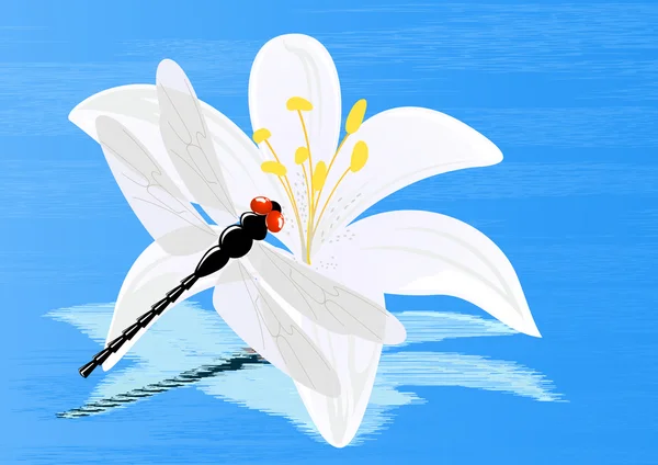 Стрекоза на лилии — стоковый вектор