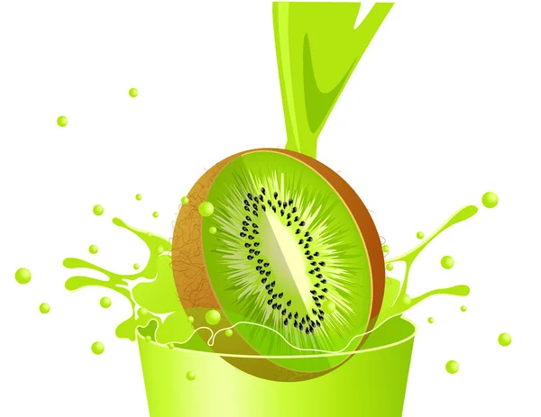 Kiwi falling in juice — Stock Vector