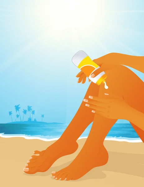 Queimadura solar na praia — Vetor de Stock