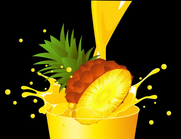 Pineapple falling in juice — Stock Vector