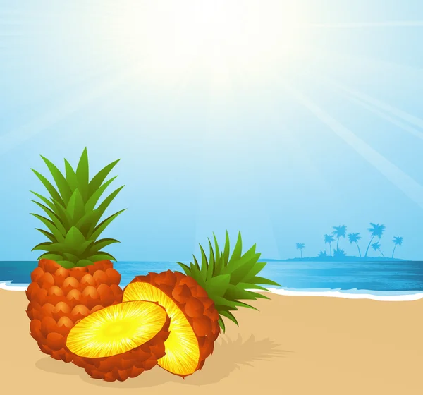 Abacaxi na praia — Vetor de Stock