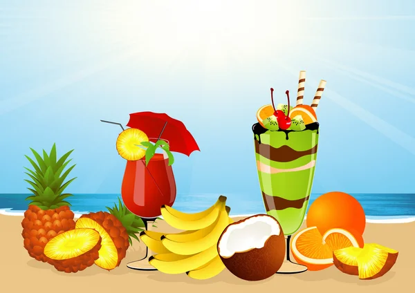 Fruit op het strand — Stockvector