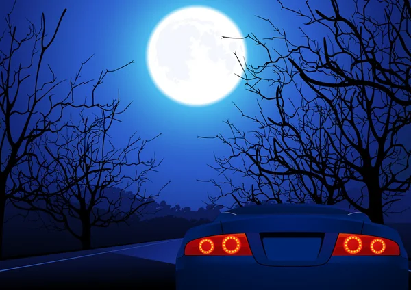 Спортивный автомобиль на ночной дороге — стоковый вектор