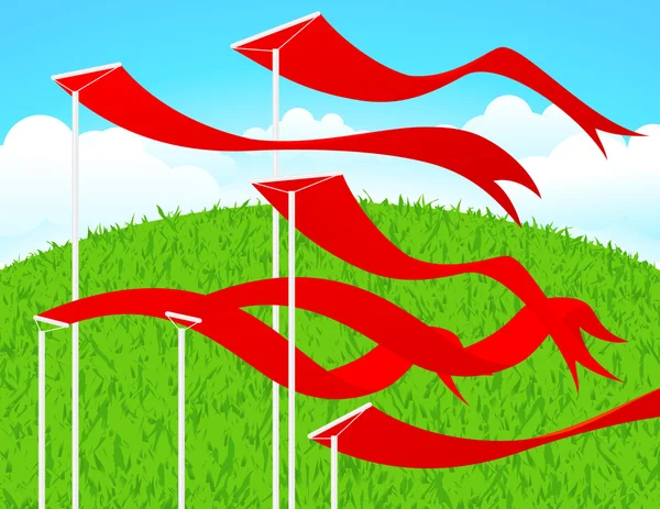 Drapeaux rouges flottants — Image vectorielle