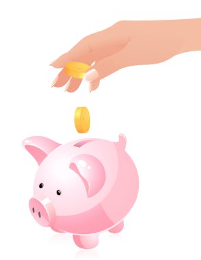 Hand throwing money in piggy bank clipart