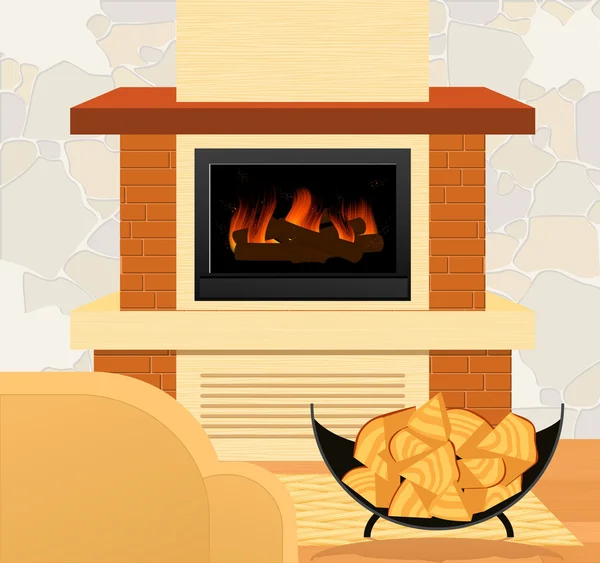 壁炉和木柴 — 图库矢量图片