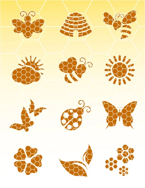 Iconos de abeja sobre fondo aislado — Vector de stock