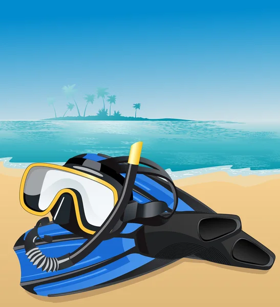 Chinelos azuis e máscara de natação —  Vetores de Stock