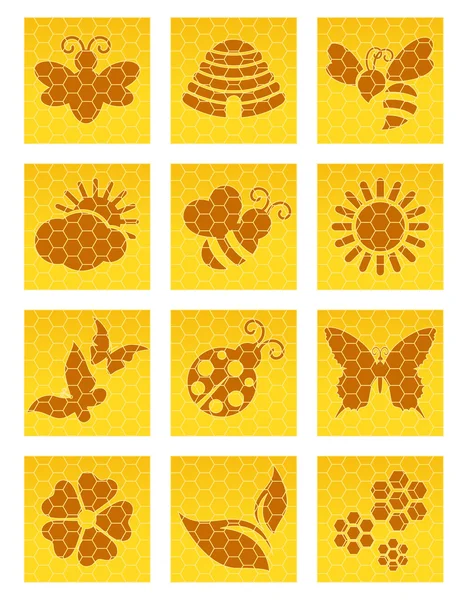 Iconos de abeja — Vector de stock