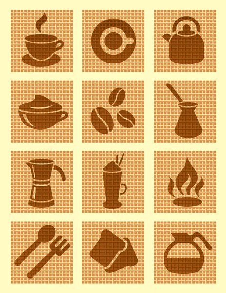 Коричневий кави, текстуровані іконки — стоковий вектор