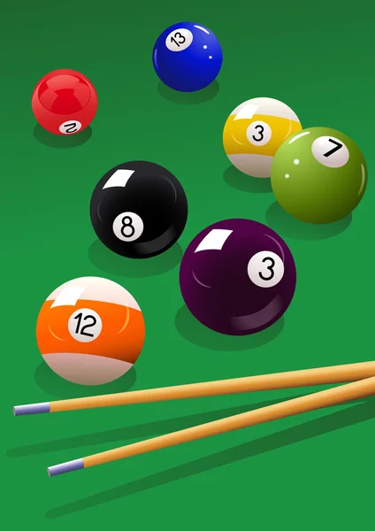 Billiard_balls_and_cue — Stock Vector