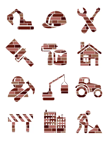 Ícones de construção de tijolos —  Vetores de Stock