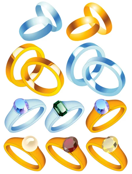 Ring _ collection _ with _ precious _ stones — Vector de stock
