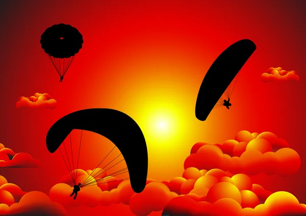 Parachute in de zonsondergang — Stockvector