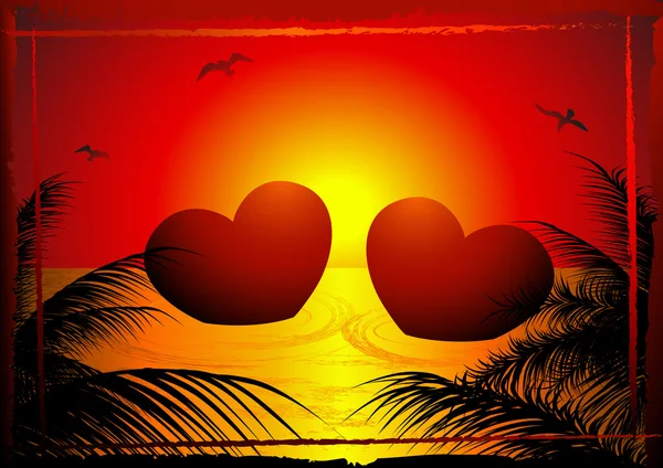 Deux cœurs au coucher du soleil — Image vectorielle