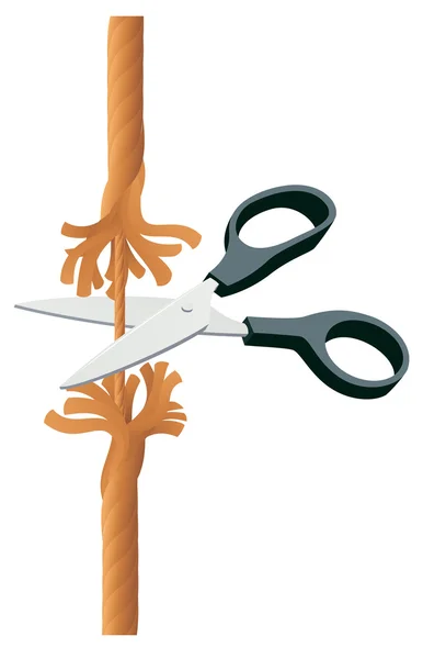 Scissors cutting rope — Stock Vector