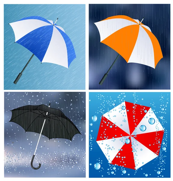 Umbrellas under the rain — Stock Vector