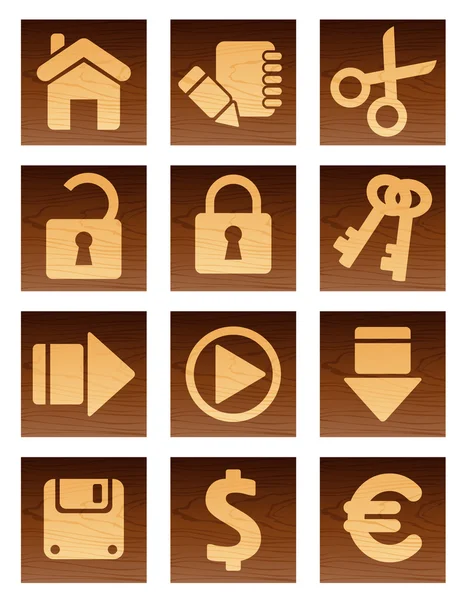 Iconos de madera — Vector de stock