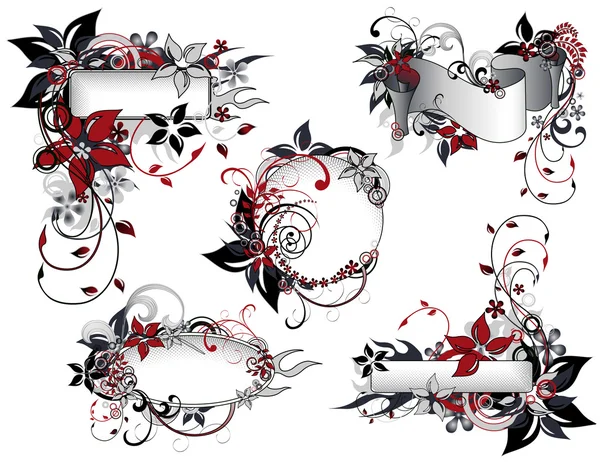 Rouge _ et _ noir _ floral _ frame _ collection — Image vectorielle