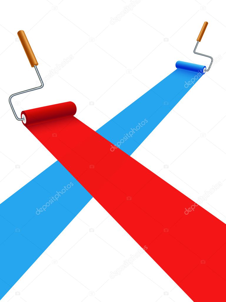 Blue and red painting rollers