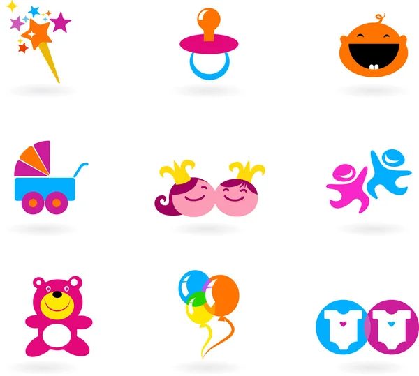 Crianças e ícones de bebê e logotipos — Vetor de Stock