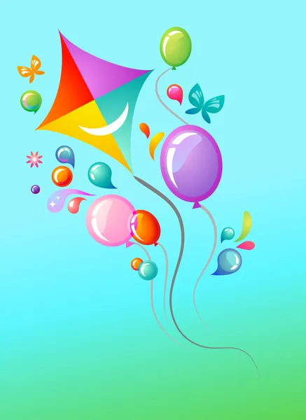 Cerf-volant et ballons — Image vectorielle