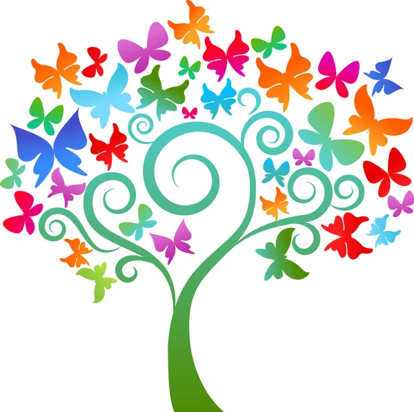 Barevný motýl strom — Stockový vektor