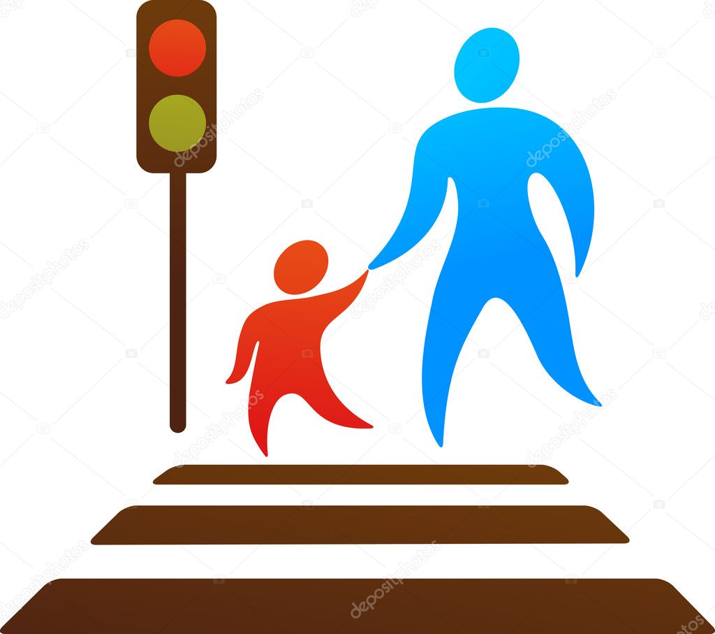 Parent and child crossing the street