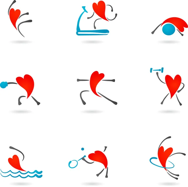 Fitness hart pictogrammen — Stockvector