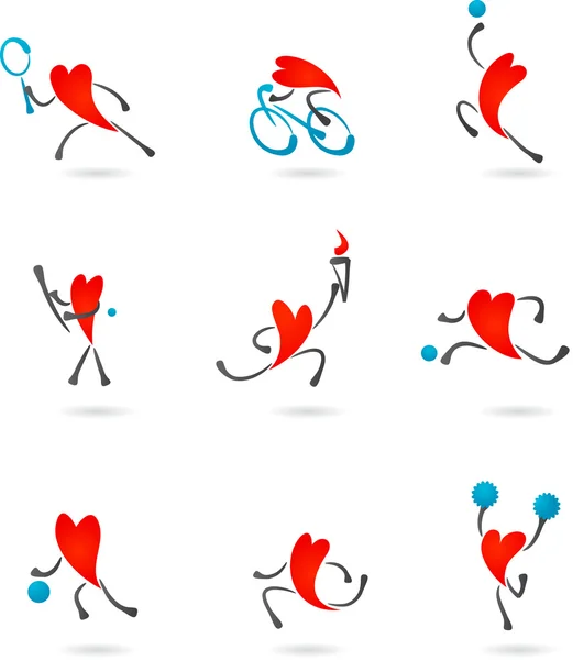 Sport cuore icone — Vettoriale Stock