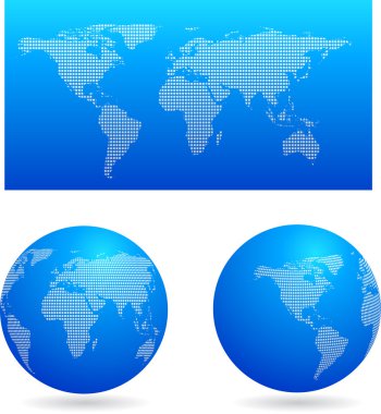 Blue map and two globes clipart